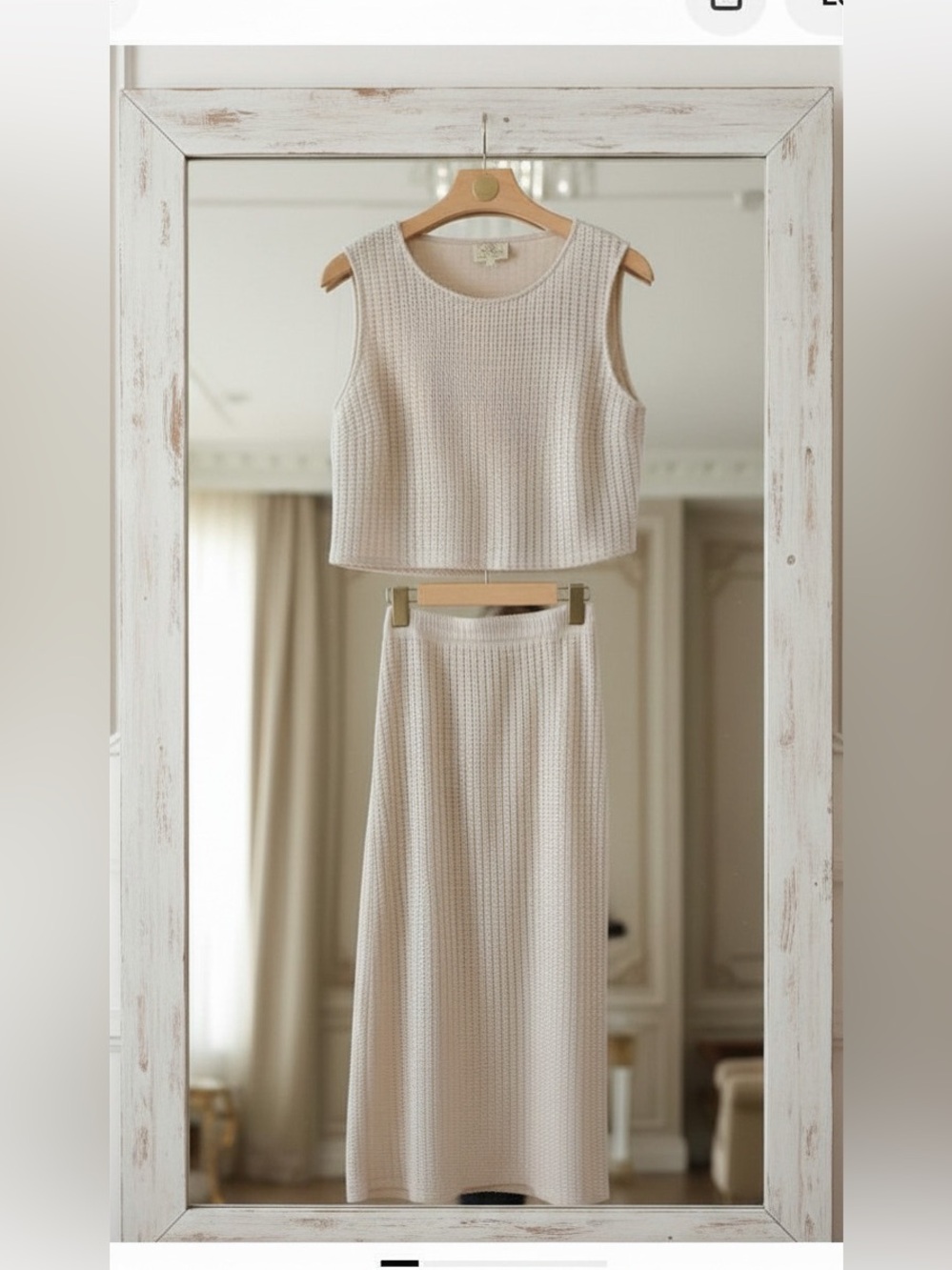 Waffle Knit Cream Two-Piece Skirt Set - Picture 2 of 7